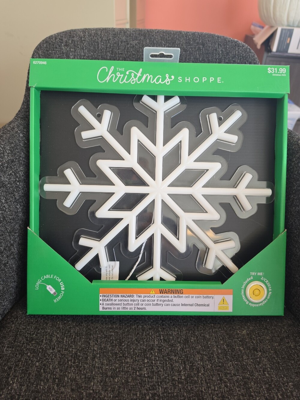 NIB 14" X 14" The Christmas Shoppe LED Neon Snowflake Wall Light Holiday Decor